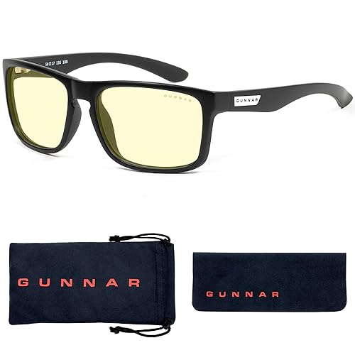 Gunnar Gaming and Computer Eyewear - Intercept - Reading Strength +1.5, Frame Colour: Onyx, Lens Tint: Amber - Blue Light Blocking Glasses - Patented Lens, Onyx Frame, One Size