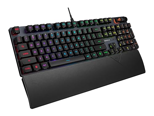 ASUS ROG Strix Scope II Gaming Keyboard, pre-lubed ROG RX Red Linear Optical switches, Sound-dampening Foam, PBT doubleshot keycaps, Streaming hotkeys, Multi-Function Controls, Wrist Rest Red Switches