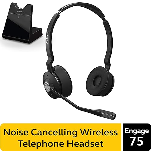 Jabra Engage 75 Wireless Headset, Stereo – Telephone Headset with Industry-Leading Wireless Performance, Advanced Noise-Cancelling Microphone, Call Center Headset with All Day Battery Life Engage 75 Stereo