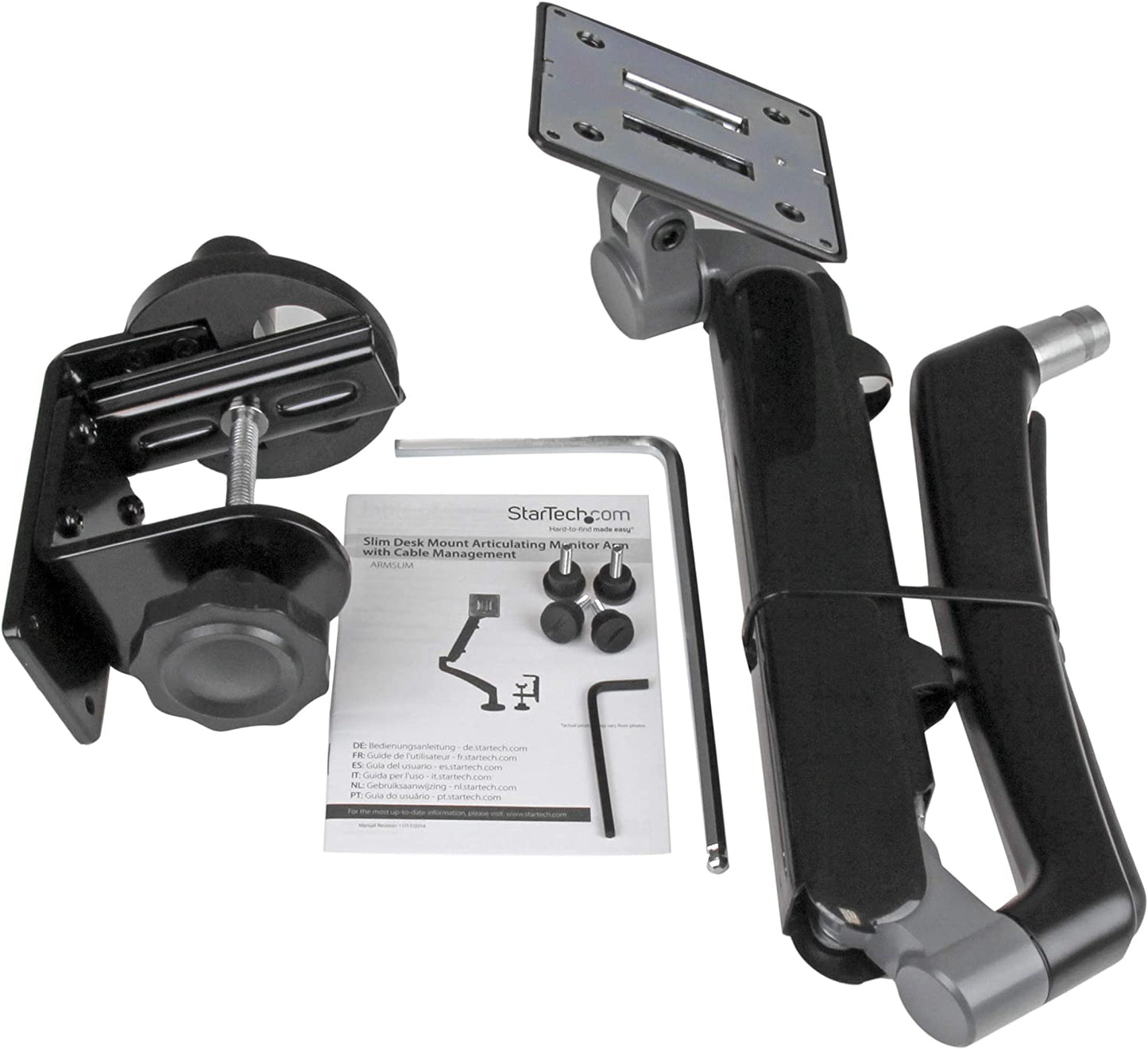 StarTech.com Desk Clamp Monitor Mount - Adjustable - Supports Monitors 12” to 34” - Full Motion Slim VESA Mount Monitor Arm - Desk &amp; Grommet Clamp -Black (ARMSLIM)