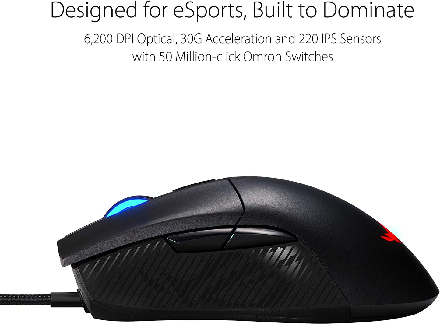 ASUS Optical Gaming Mouse - ROG Gladius II Core | Ergonomic Right-hand Grip | Lightweight PC Gaming Mouse | 6200 DPI Optical Sensor | Omron Switches | 6 Buttons | Aura Sync RGB Lighting Gladius II Core (Wired) Black