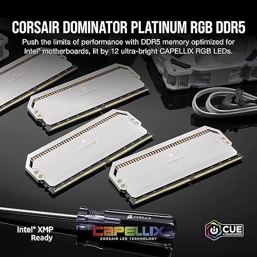 CORSAIR DOMINATOR PLATINUM RGB DDR5 RAM 32GB (2x16GB) 6200MHz CL36 Intel XMP iCUE Compatible Computer Memory - White (CMT32GX5M2X6200C36W)