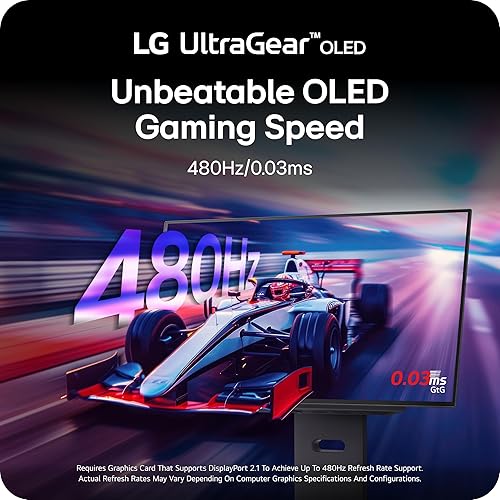 LG Ultragear™ 27" OLED 480Hz Gaming Monitor, QHD (2560x1440) OLED Display / 480Hz Refresh Rate / 0.03ms (GtG) Response time/NVIDIA® G-SYNC® Compatible/AMD FreeSync™ Premium Pro