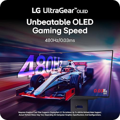 LG Ultragear™ 27" OLED 480Hz Gaming Monitor, QHD (2560x1440) OLED Display / 480Hz Refresh Rate / 0.03ms (GtG) Response time/NVIDIA® G-SYNC® Compatible/AMD FreeSync™ Premium Pro