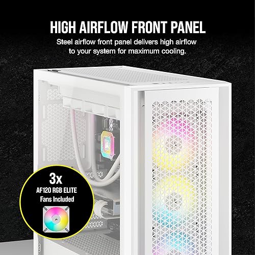 Corsair iCUE 5000D RGB Airflow Mid-Tower Case - 3X AF120 RGB Elite Fans - iCUE Lighting Node PRO Controller - High-Airflow Design - CORSAIR RapidRoute Cable Management System - True White