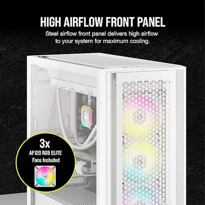Corsair iCUE 5000D RGB Airflow Mid-Tower Case - 3X AF120 RGB Elite Fans - iCUE Lighting Node PRO Controller - High-Airflow Design - CORSAIR RapidRoute Cable Management System - True White