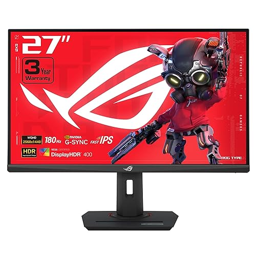 ASUS ROG Strix 27” QHD HDR400 USB-C Gaming Monitor(XG27ACS)-2560x1440, 180Hz, 1ms, Fast IPS, 133% sRGB, Extreme Low Motion Blur Sync, G-Sync Compatible, DisplayWidget, Tripod Socket, 3 Year Warranty 27 Fast IPS QHD 180Hz G-SYNC USB-C