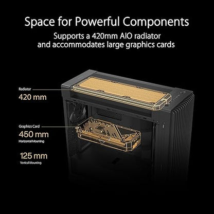ProArt PA602 E-ATX Computer Case 420mm Radiator Support, Dual 200mm Built-in Fans, Front Panel IR dust Indicator, Power Lock Latch, Tool-Less PCIe mounting & GPU Holder, 20Gbps USB-C Front I/O