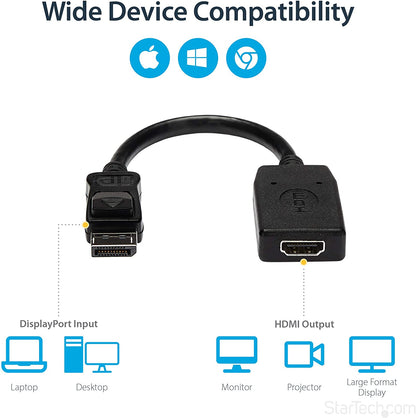 StarTech.com DisplayPort to HDMI Adapter - DP to HDMI Adapter/Video Converter - 1080p - VESA Certified - DP to HDMI Monitor/Display/Projector Adapter Dongle - Passive - Latching DP Connector (DP2HDMI) 5 inches Single