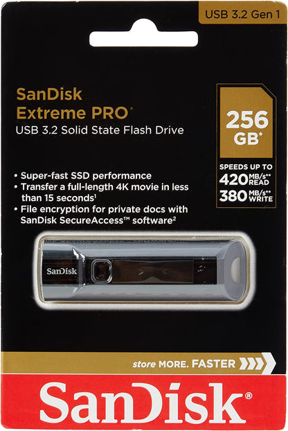 SanDisk 256GB Extreme PRO USB 3.1 Solid State Flash Drive - SDCZ880-256G-G46, Black 1 Count (Pack of 1) Flash Drive USB 3.1