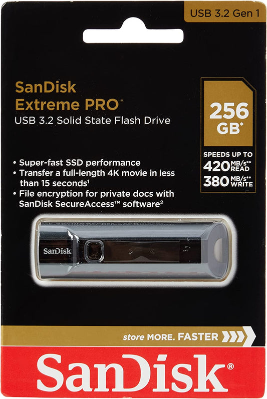 SanDisk 256GB Extreme PRO USB 3.1 Solid State Flash Drive - SDCZ880-256G-G46, Black 1 Count (Pack of 1) Flash Drive USB 3.1