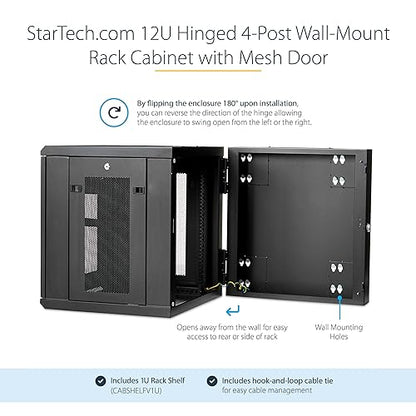 StarTech.com 4-Post 12U Wall Mount Network Cabinet w/ 1U Shelf, 19 Wall-Mounted Server Rack for IT / Data Computer Equipment 12U| 20 Depth Cabinet