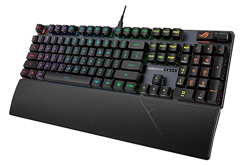 ASUS ROG Strix Scope II Gaming Keyboard, pre-lubed ROG RX Red Linear Optical switches, Sound-dampening Foam, PBT doubleshot keycaps, Streaming hotkeys, Multi-Function Controls, Wrist Rest Red Switches