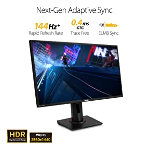 ASUS TUF Gaming 27" 2K HDR Gaming Monitor (VG27BQ) - QHD (2560 x 1440), 165Hz (Supports 144Hz), 0.4ms, Extreme Low Motion Blur, Speaker, G-SYNC Compatible, VESA Mountable, DisplayPort, HDMI 27" QHD 0.4ms 165Hz G-SYNC Height Adjustable Monitor