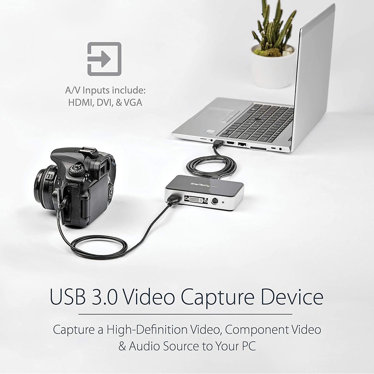 StarTech.com HDMI Video Capture Device - 1080p - 60fps Capture Card - USB Video Recorder - with HDMI DVI VGA (USB3HDCAP) Black