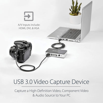 StarTech.com HDMI Video Capture Device - 1080p - 60fps Capture Card - USB Video Recorder - with HDMI DVI VGA (USB3HDCAP) Black