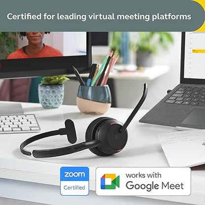 Jabra Evolve2 55 Mono Wireless Headset - Features Jabra AirComfort Technology, Noise-Cancelling Mics & Active Noise Cancellation - Works with UC Platforms Such as Zoom & Google Meet - Black Mono Link380a UC