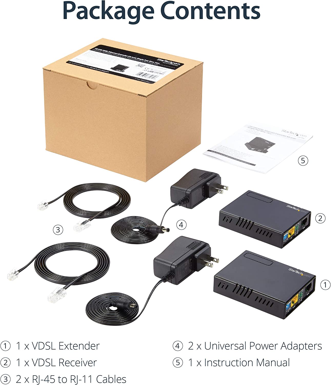 StarTech.com 10/100 Mbps VDSL2 Ethernet Extender Over RJ11 Phone Line Kit - 1km Network Extender - Long Range VDSL Ethernet Extender Over Copper (110VDSLEXT) 0.9"x2.8"x3.7" RJ45