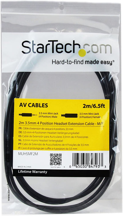 StarTech.com 2m 3.5mm 4 Position TRRS Headset Extension Cable - M/F - audio Extension Cable for iPhone (MUHSMF2M) 6 ft / 2m Cable