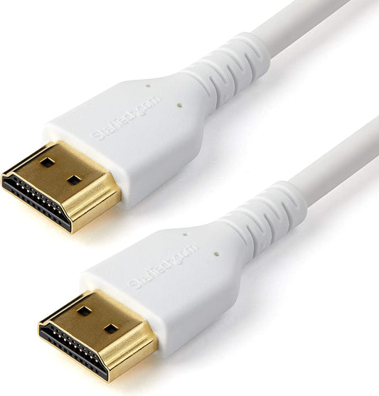 StarTech.com 6ft (2m) Premium Certified HDMI 2.0 Cable with Ethernet - Durable High Speed UHD 4K 60Hz HDR - Rugged M/M HDMI Cord with Aramid Fiber - TPE - Ultra HD Monitors, TVs &amp; Displays (RHDMM2MPW) White 6 ft/2m