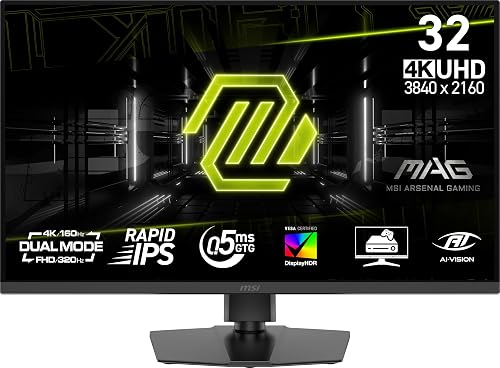 MSI MAG 322URDF E16 32-inch 3840 x 2160 (UHD) Gaming Monitor, 320Hz, Adaptive-Synch, HDMI, DisplayPort, VESA Mountable, Tilt, Height Adjustable, Speaker, 0.05ms, Black
