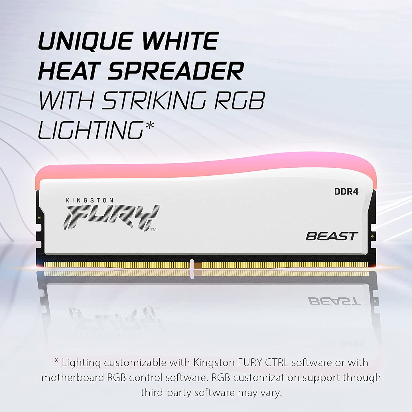 Kingston Fury Beast RGB White 32GB (2x16GB) 3200MT/s CL16 DDR4 Desktop Memory Kit of 2 | Infrared Syncing | Intel XMP &amp; AMD Ryzen Ready | RGB CTRL Software | KF432C16BWAK2/32