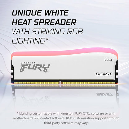 Kingston Fury Beast RGB White 32GB (2x16GB) 3200MT/s CL16 DDR4 Desktop Memory Kit of 2 | Infrared Syncing | Intel XMP &amp; AMD Ryzen Ready | RGB CTRL Software | KF432C16BWAK2/32
