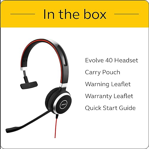 Jabra Evolve 40 UC Professional Wired Headset, Mono – Telephone Headset for Greater Productivity, Superior Sound for Calls and Music, 3.5mm Jack/USB Connection, All-Day Comfort Design, UC Optimized Mono Speaker UC Optimized