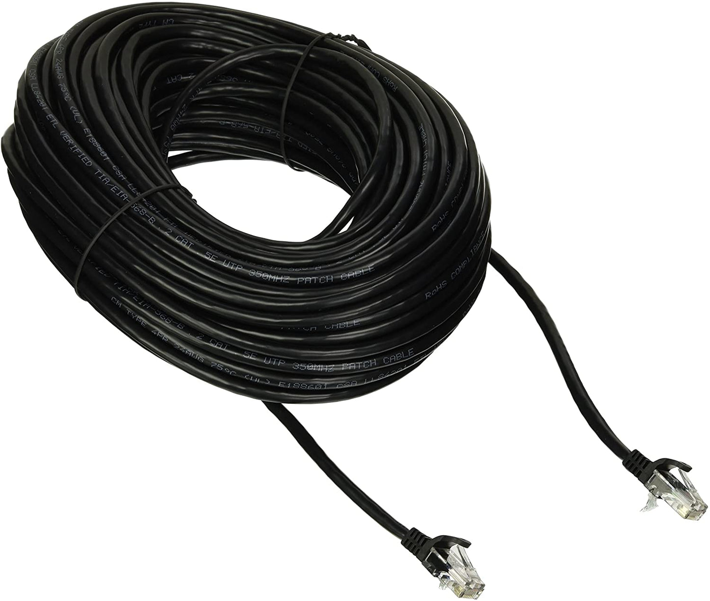 StarTech.com 100ft Black Cat5e Snagless RJ45 UTP Patch Cable - 100 ft Patch Cord - Ethernet Patch Cable - RJ45 Male to Male Cat 5e Cable (45PATCH100BK) 100 ft / 30.5m Black