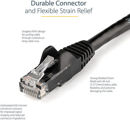 StarTech.com 25ft CAT6 Ethernet Cable - Black CAT 6 Gigabit Ethernet Wire -650MHz 100W PoE++ RJ45 UTP Category 6 Network/Patch Cord Snagless w/Strain Relief Fluke Tested UL/TIA Certified (N6PATCH25BK) Black 25 ft / 7.6 m 1 Pack
