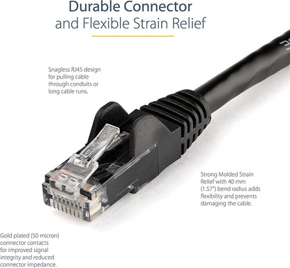 StarTech.com 100ft CAT6 Ethernet Cable - Black CAT 6 Gigabit Ethernet Wire -650MHz 100W PoE RJ45 UTP Category 6 Network/Patch Cord Snagless w/Strain Relief Fluke Tested UL/TIA Certified (N6PATCH100BK) Black 100 ft / 30 m 1 Pack