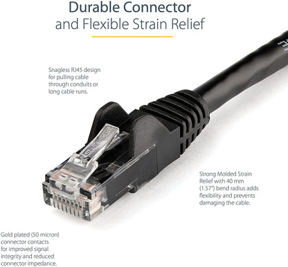 StarTech.com 5ft CAT6 Ethernet Cable - Black CAT 6 Gigabit Ethernet Wire -650MHz 100W PoE RJ45 UTP Network/Patch Cord Snagless w/Strain Relief Fluke Tested/Wiring is UL Certified/TIA (N6PATCH5BK) Black 5 ft / 1.5 m 1 Pack