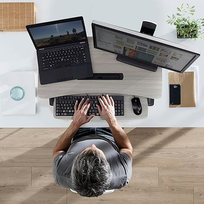 Ergotron – WorkFit-Z Mini Small Standing Desk Converter, Laptop Sit Stand Desk Riser for Tabletops and Home Office – 31 Inch Width, Grey Woodgrain