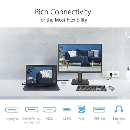 ASUS 24” Docking Monitor (BE248CFN) – WUXGA (1920x1200), IPS, 100Hz, Frameless, USB-C Docking, RJ45, Speakers, Height Adjustable, HDMI, Daisy-Chain, Eye Care, Wall Mountable