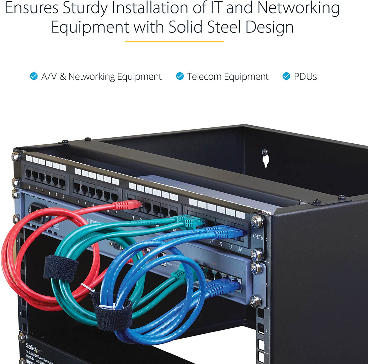 StarTech.com 2U Wall Mount Network Rack - 14 in Deep (Low Profile) - 19" Patch Panel Bracket for Shallow Server, IT Equipment, Network Switches - 77lbs/35kg Weight Capacity, Black (RACK-2U-14-BRACKET) 2U Panel Bracket