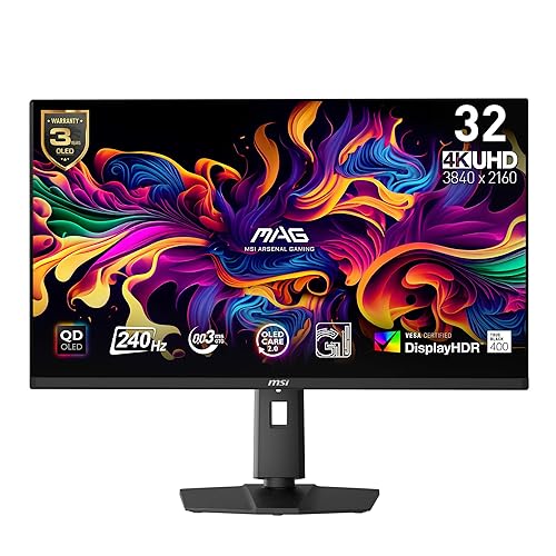 MSI MAG 321UPX QD-OLED, 32 4K UHD Quantum Dot OLED Gaming Monitor, 3840 x 2160, 0.03ms, 240Hz, True Black HDR 400, 90W USB Type C, HDMI, DP Port