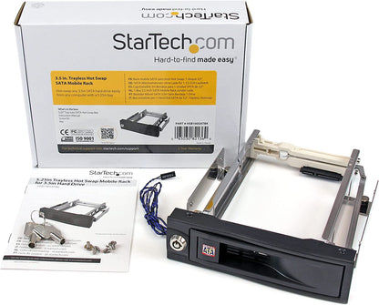 StarTech.com 5.25in Trayless Hot Swap Mobile Rack for 3.5in Hard Drive - Internal SATA Backplane Enclosure - Lockable drive bay (HSB100SATBK) Black Tray-less