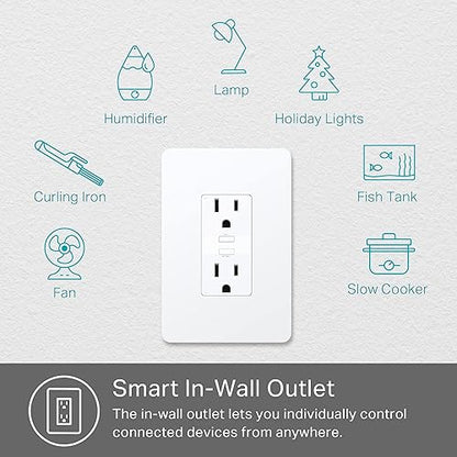 Kasa Smart In-Wall WiFi Outlet by TP-Link (KP200) - Neutral Wire and 2.4GHz Wi-Fi Connection Required, Works with Alexa, Echo and Google Home, No Hub Required, Remote Control, UL Certified White Smart In-Wall Outlets
