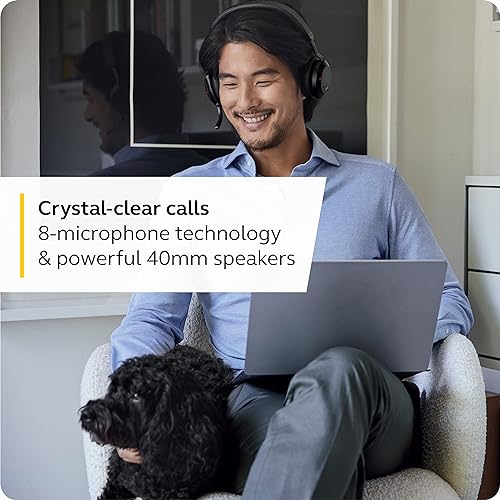 Jabra Evolve2 75 Wireless PC Headset with Charging Dock and 8-Mic Technology - Dual Foam Stereo Headphones with Advanced Active Noise Cancellation, USB-A Bluetooth Adapter and MS Compatibility - Black Headset + Charging Stand (USB-A) MS Teams Compatible
