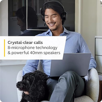 Jabra Evolve2 75 Wireless PC Headset with Charging Dock and 8-Mic Technology - Dual Foam Stereo Headphones with Advanced Active Noise Cancellation, USB-A Bluetooth Adapter and MS Compatibility - Black Headset + Charging Stand (USB-A) MS Teams Compatible