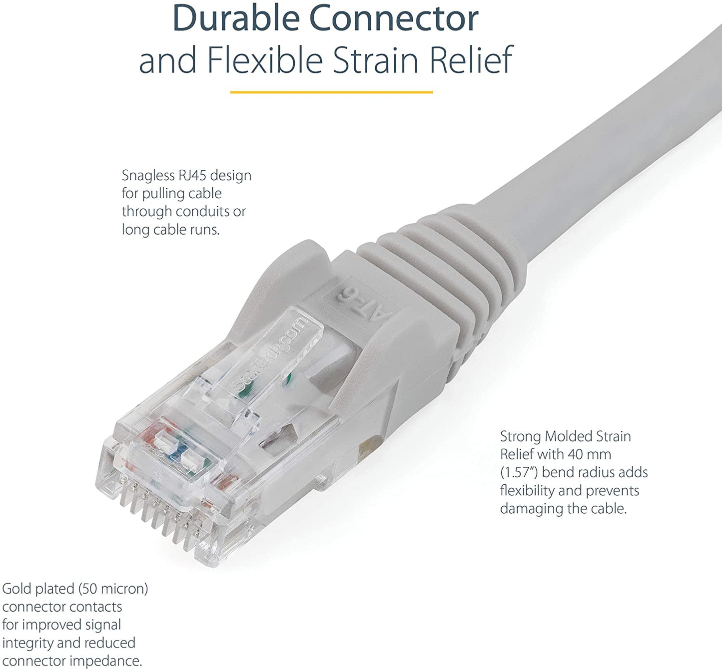 StarTech.com 15ft CAT6 Ethernet Cable - Gray CAT 6 Gigabit Ethernet Wire -650MHz 100W PoE RJ45 UTP Network/Patch Cord Snagless w/Strain Relief Fluke Tested/Wiring is UL Certified/TIA (N6PATCH15GR) Gray 15 ft / 4.5 m 1 Pack
