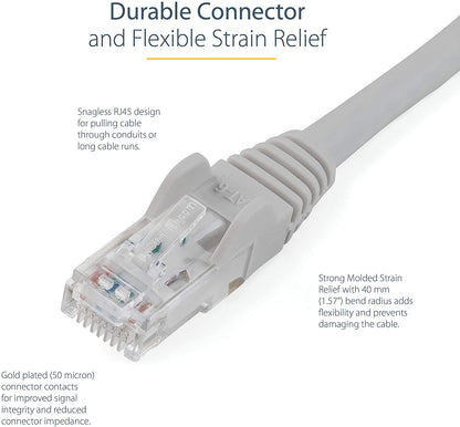 StarTech.com 15ft CAT6 Ethernet Cable - Gray CAT 6 Gigabit Ethernet Wire -650MHz 100W PoE RJ45 UTP Network/Patch Cord Snagless w/Strain Relief Fluke Tested/Wiring is UL Certified/TIA (N6PATCH15GR) Gray 15 ft / 4.5 m 1 Pack