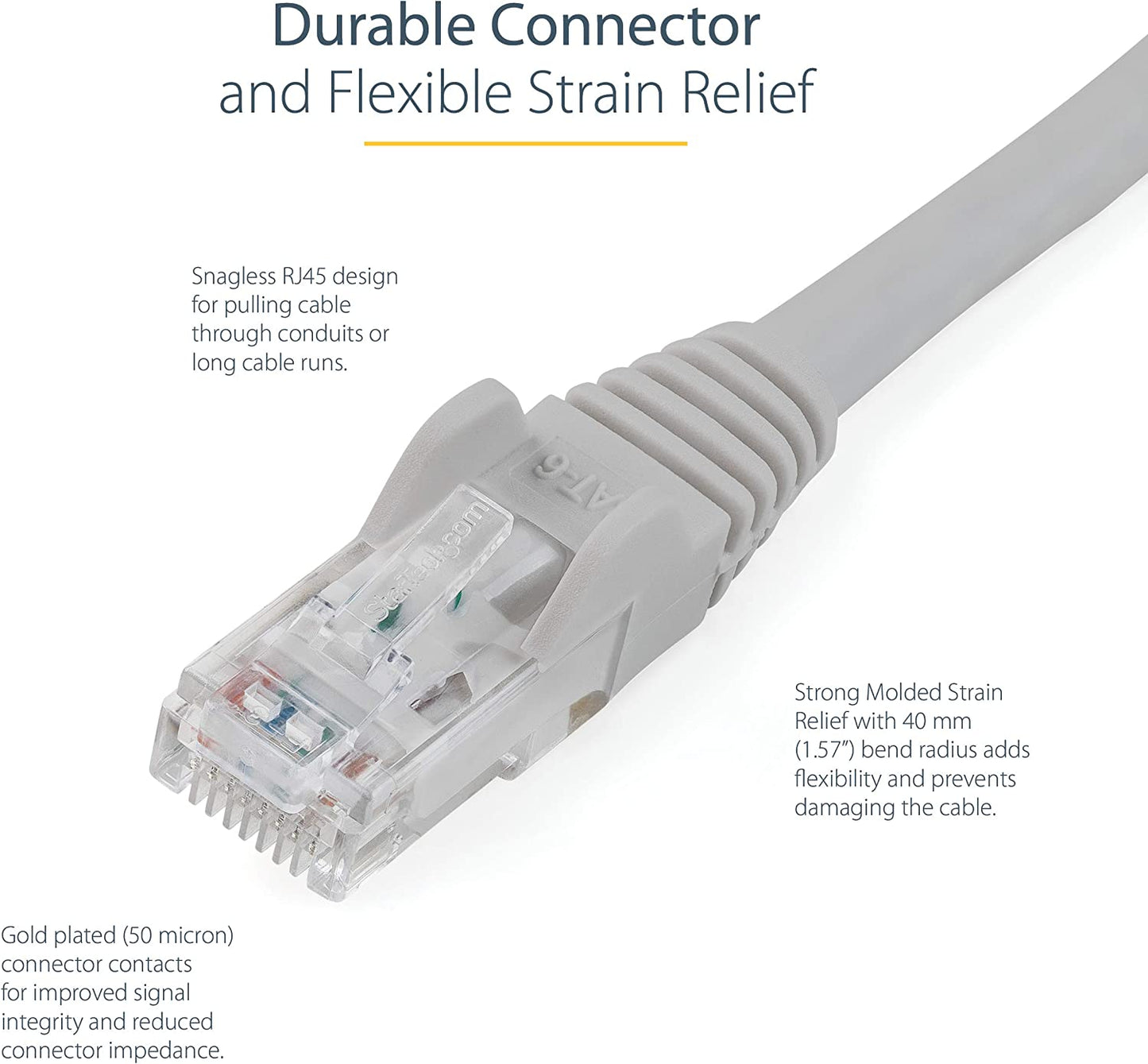StarTech.com 75ft CAT6 Ethernet Cable - Gray CAT 6 Gigabit Ethernet Wire -650MHz 100W PoE RJ45 UTP Network/Patch Cord Snagless w/Strain Relief Fluke Tested/Wiring is UL Certified/TIA (N6PATCH75GR) Gray 75 ft / 22.8 m 1 Pack