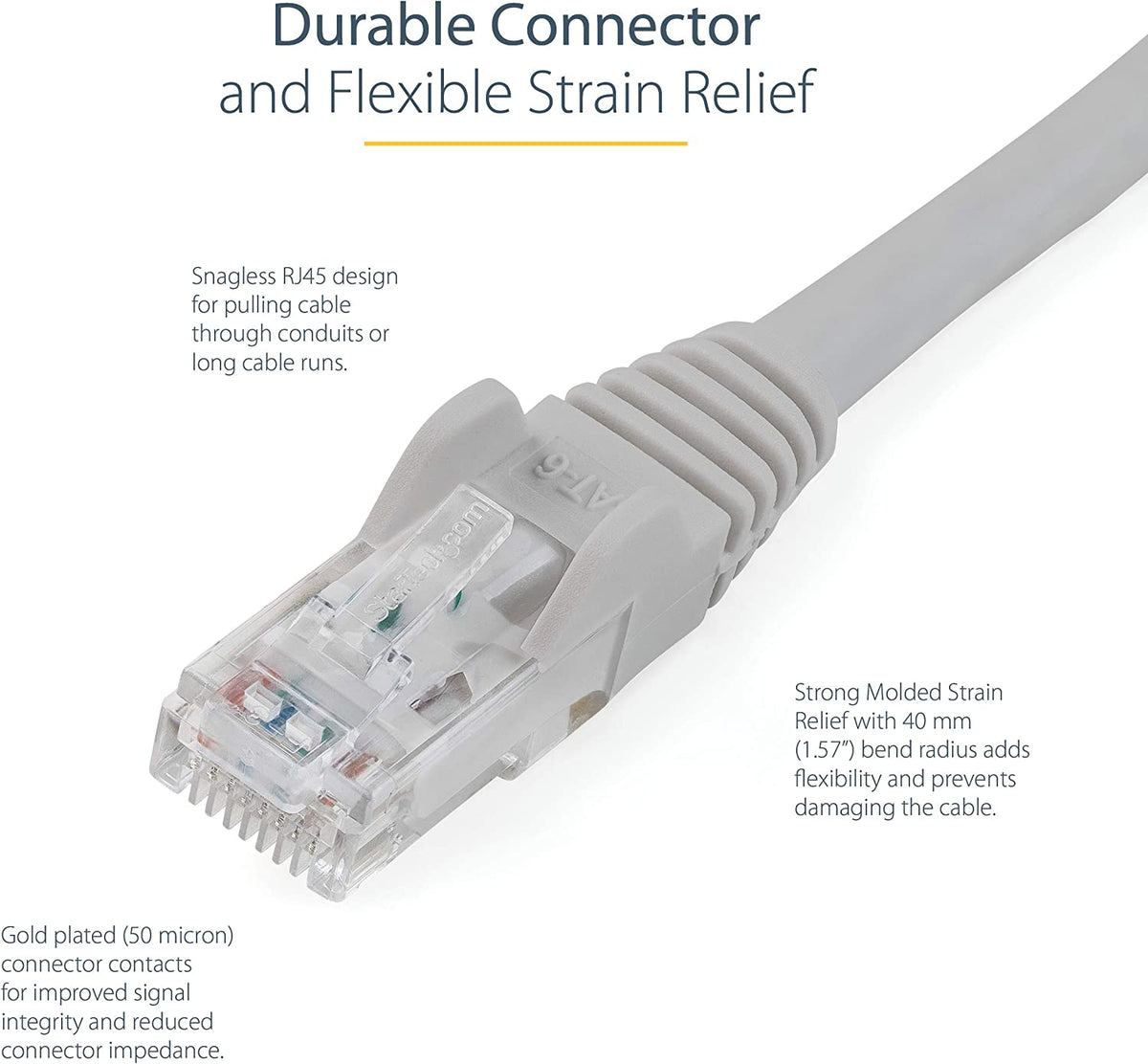 StarTech.com 5ft CAT6 Ethernet Cable - Black CAT 6 Gigabit Ethernet Wire -650MHz 100W PoE RJ45 UTP Category 6 Network/Patch Cord Snagless w/Strain Relief Fluke Tested UL/TIA Certified (N6PATCH5GR) Gray 5 ft / 1.5 m 1 Pack