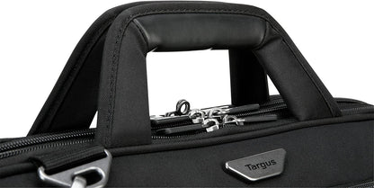 Targus Mobile-VIP Topload Shoulder Bag with Checkpoint-Friendly TSA Screening, Weather Resistant, Dual Main Compartments, Trolley Strap, SafePort Drop Protection for 15.6-Inch Laptop, Black (TBT264)