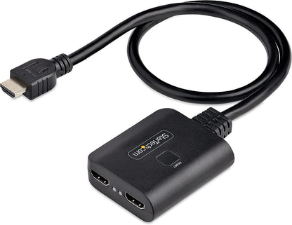 StarTech.com 2-Port HDMI Splitter, 4K 60Hz HDMI 2.0 Video, 4K HDMI Splitter 1 in 2 Out, 1x2 HDMI Display/Output Splitter, HDR/HDCP, 20in (50cm) Built-in HDMI Cable (HDMI-SPLITTER-4K60UP)