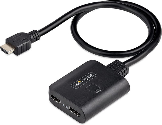StarTech.com 2-Port HDMI Splitter, 4K 60Hz HDMI 2.0 Video, 4K HDMI Splitter 1 in 2 Out, 1x2 HDMI Display/Output Splitter, HDR/HDCP, 20in (50cm) Built-in HDMI Cable (HDMI-SPLITTER-4K60UP)