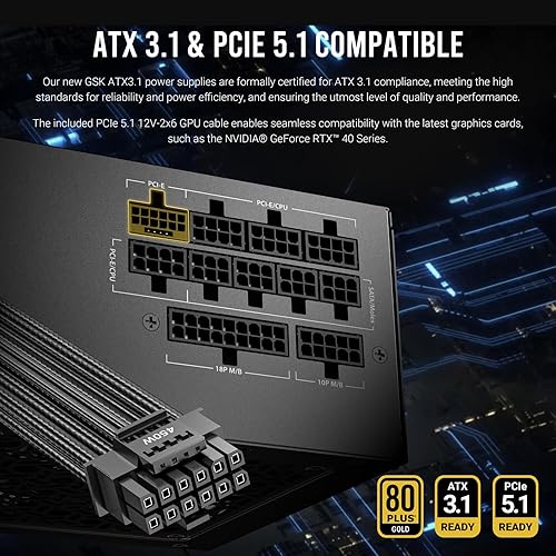 ANTEC GSK850 ATX3.1, 850W Full Modular PSU, 80 Plus Gold Certified, PCIE 5.1 Support, PhaseWave Design, Japanese Caps, Zero RPM Manager, 120mm Silent Fan, GSK850W Gold (ATX 3.1)