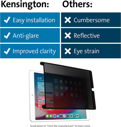 Kensington SA102 Screen Protector Designed for iPad 10.2-inch 2019/2020 (8th &amp; 7th Generation), Easy Installation with a Washable &amp; Resuable Adhesive (K50726WW), Black border iPad 10.2-inch 8th &amp; 7th Generation (2020/2019)