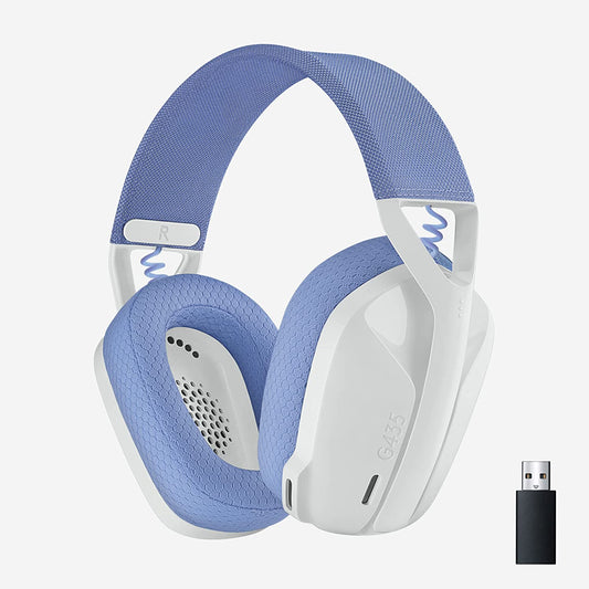 Logitech G435 LIGHTSPEED and Bluetooth Wireless Gaming Headset - Lightweight over-ear headphones, built-in mics, 18h battery, compatible with Dolby Atmos, PC, PS4, PS5, Nintendo Switch, Mobile - White White Headset Only